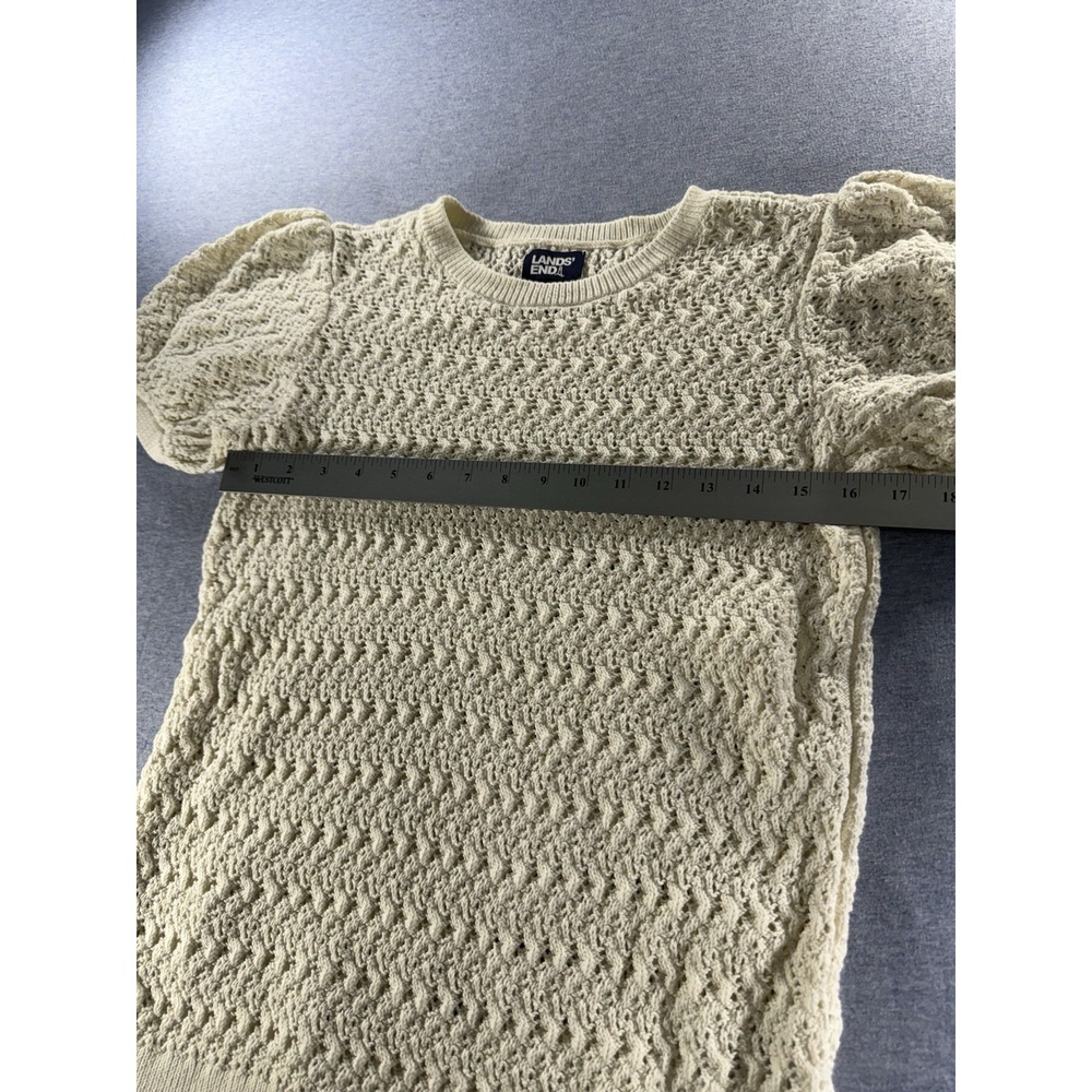 Lands' End Women's S Ivory 100% Cotton Open Knit Puff Sleeve Sweater Top - Picture 5 of 9